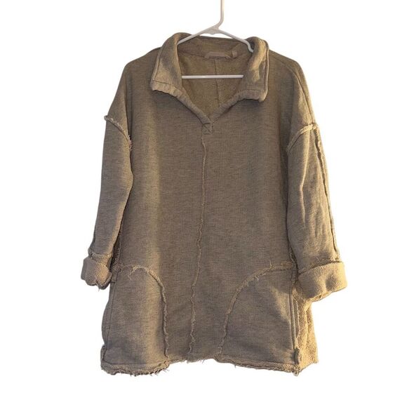 Women's Plus Size Beige Oversized Jacket 3/4 Sleeve Mid-Length Spring - Picture 1 of 8